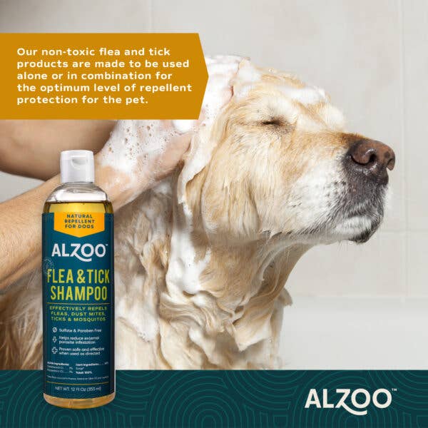 ALZOO PLANT-BASED FLEA & TICK SHAMPOO, 12oz