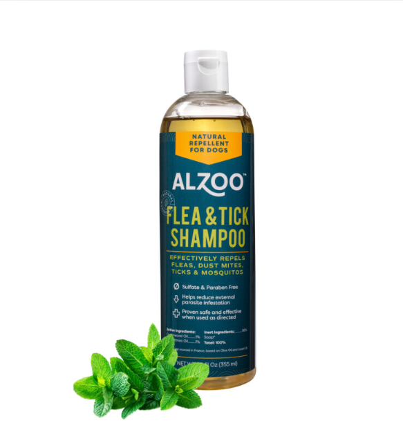 ALZOO PLANT-BASED FLEA & TICK SHAMPOO, 12oz